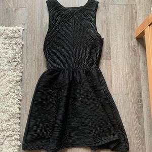 Topshop Black Textured High-Neck Skater Dress